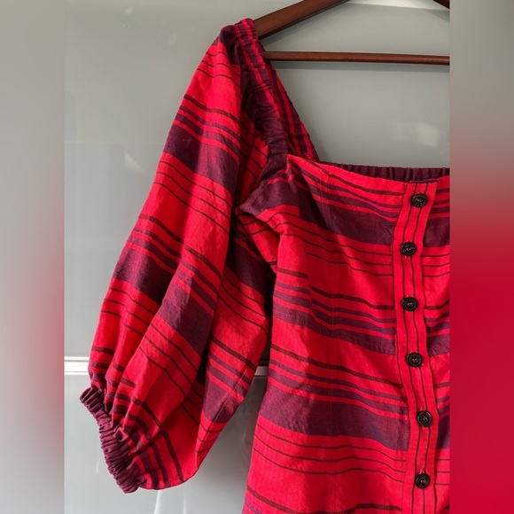 Women’s Striped Square Neck Balloon Sleeve Puffed Sleeve Blouse Top Size Small - Picture 3 of 9